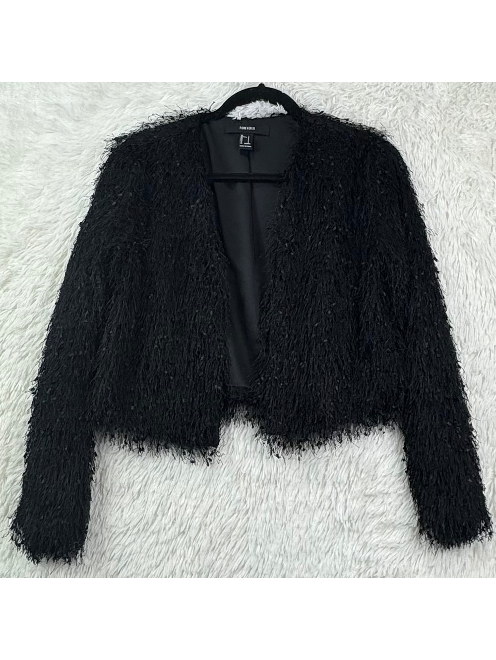 Forever 21 Black Shaggy Fringe Jacket Small